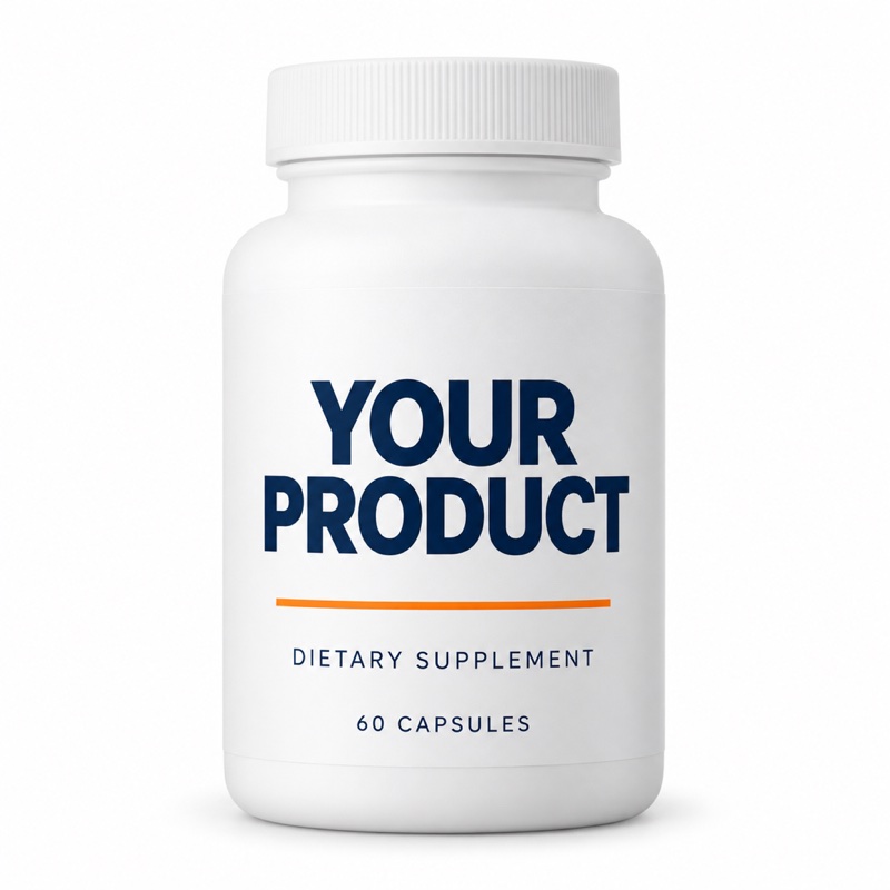The genuine Your Product bottle, a clean premium label on a matte white bottle