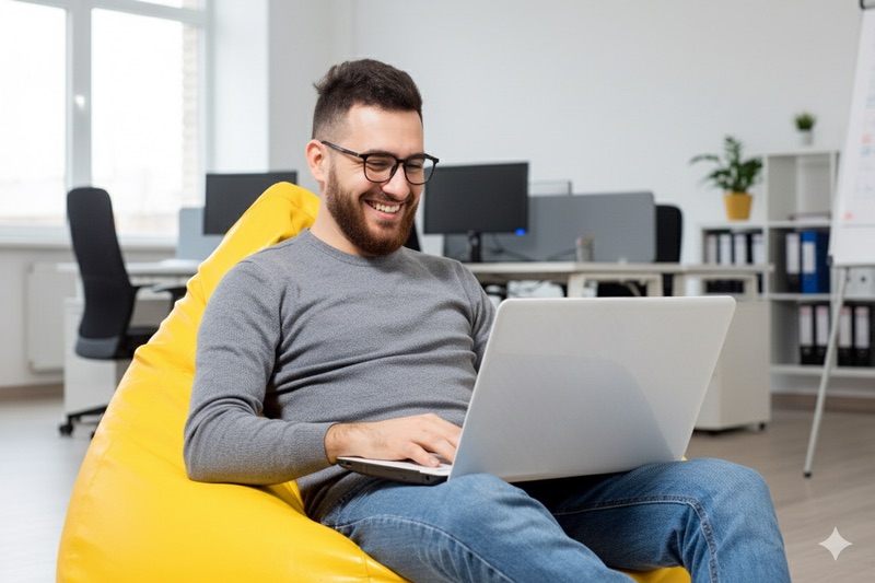An offer owner relaxed at his laptop